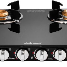 LPG GLASS TOP 4 BURNER "MEGA" BLACK GAS STOVE Glass, Stainless Steel Manual Gas Stove-image-51