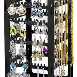 Rotating Earrings Stand | 240 Holes 220 Grooves | Hanging Chains Studs (Black) Jewellery Organizer, Accessories Organizer-23