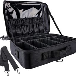 Professional Women Make Up Bag for Travel Cosmetic Bag Portable Artist Cosmetics Organizer Storage Bag Adjustable Dividers & Shoulder Strap, MUA, Makeup Artist Vanity Box-image-32