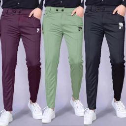 Pack of 3 Men Regular Fit Purple, Green, Black Lycra Blend Trousers-image-53