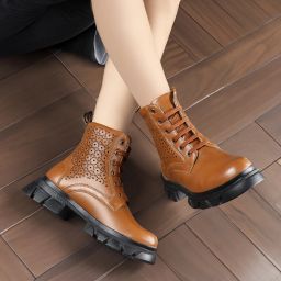 Women's Faux Leather Material Tan Casual Formal Laceup, Ankle Boot. Boots For Women-image-97