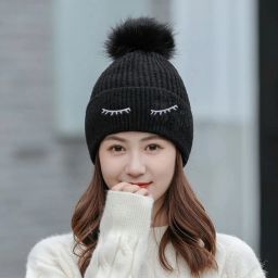 Cute Korean style eyelid double layers warm fabric winter cap for Women Woven Beanie-picture-15