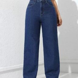 Women Boyfriend High Rise Dark Blue Jeans-image-99