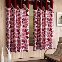 cortina Maroon Floral Polyester 5 Ft Semisheer Eyelet Window Curtains (Set of 2)-picture-43