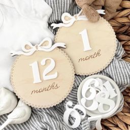 Haoser Set 2 3D Wooden Baby Monthly Milestone Discs Engraved Milestone Cards Wooden Cut-outs-image-30