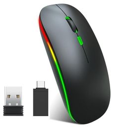 fku Wireless Mouse Dual Mode Bluetooth 5.1 + 2.4Ghz Rechargeable RGB Led Silent Click Mouse connectivity Windows, Mac, iOS, Android (1 PCS) image 1