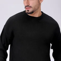 Men Solid Crew Neck Black Sweater-image-31
