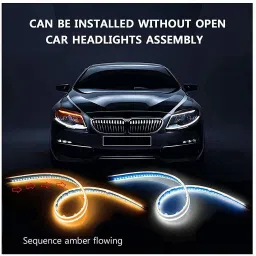 autopowerz White & Amber Flow LED Sequential Audi Style Daytime Running Lights Stick-on Above Headlamp Car Fancy Lights image 5