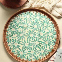 habereindia Green Cane Round Serving Tray - Large-picture-37