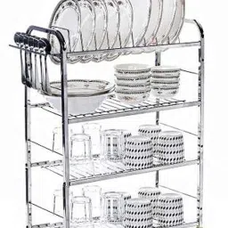 Utensil Kitchen Rack 4 Shelf 24 x 18 inch Mount Kitchen Utensils Rack/Kitchen Dish Rack/Kitchen Utensils Rack/Modern Kitchen Storage Rack/Kitchen Organizer/Utensils Rack with Plate & Cutlery Stand Utensil Kitchen Rack (Steel) Steel-image-58