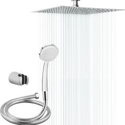 Shower 6 Inch with 12 Inch Ceiling Arm Round Hand shower 1.5 meter Hose Pipe Fixed Mount-image-2