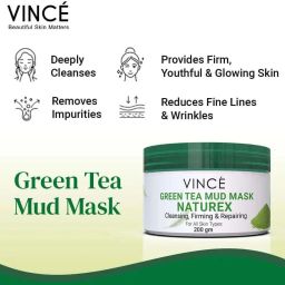 Vince Green Tea Mud Mask Naturex Moisturizing Hydrating Skin Rotating Mask-image-46