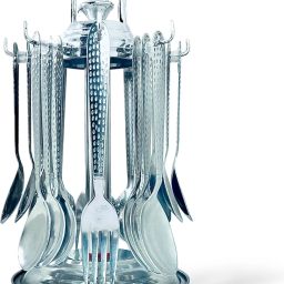 S.S Hammer Design Cutlery Set -Includes Spoons, Forks, Dessert Spoons, and Stand Stainless Steel Cutlery Set-17