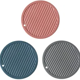 Silicone Trivet Pot Mat Round Multi Set of 3 Matte Trivet-1