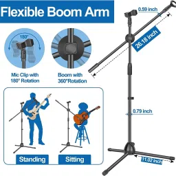 mocking bird Mic Stand with Pop Filter Dual Mic Stand Holder for Recording Podcast Mic Stand Adjustable Studio Microphone Stand for Singing Condenser Microphone Mike Stand image 3