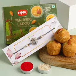 Tradational Ganesha Rakhi With Roli,Chawal & 250 Gram Panjeeri Laddu For Brother Assorted Gift Box-image-45