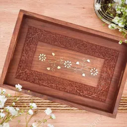 Handmade Wooden Serving Tray for Dining Table, Wooden Tray for Coffee Tea Breakfast Lunch Dinner Snacks Home and Office, Size 12 inch Tray-image-49