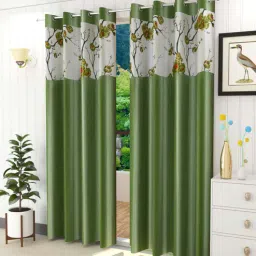 aadi traders Green Polyester Solid 9ft Semisheer Eyelet Long Door Curtains (3Pcs)-picture-44