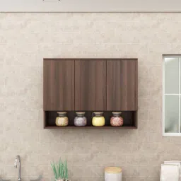 crystal furnitech Ellen Wall Mount Kitchen cabinet with 3 Shutter in Dark Acazia Finish-picture-0