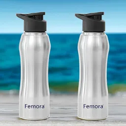 Femora Silver-Toned & Black 2 Pieces Stainless Steel Wall Vacuum Water Bottle 1L-13