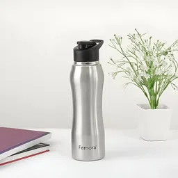 Femora Silver-Toned & Black Stainless Steel Wall Vacuum Water Bottle 1L-image-11