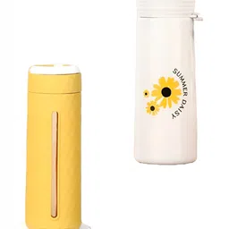 WELOUR Yellow & White 2Pcs Printed Glass Water Bottles 400ml Each-image-20
