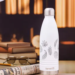 Servewell Indus Vacumm Sports White Printed Stainless Steel Water Bottle 750 ml-image-29