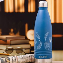 Servewell Indus Vaccum Sports Blue Printed Stainless Steel Water Bottle - 1 L-image-43