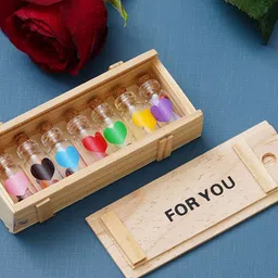eCraftIndia Brown Wooden Box "For You" Message Bottle Set-image-55