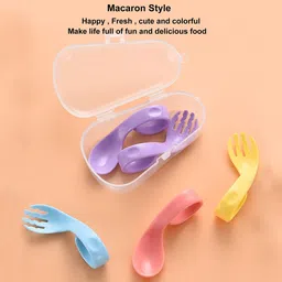 Babymoon Infants 3Pcs Yellow Learn to Eat Fork & Spoon Set image 3
