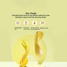 Babymoon Infants 3Pcs Yellow Learn to Eat Fork & Spoon Set image 4