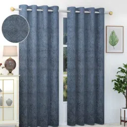 exporthub Grey Floral Velvet 9 Ft Blackout Eyelet Door Curtains (Set of 2)-picture-17