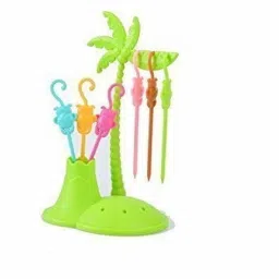 Coconut Tree Fruit Fork Stand with Monkey Shape Fruit Fork Set Disposable Plastic Fruit Fork, Salad Fork, Serving Fork-1
