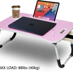 Foldable Wooden Mini Laptop Table for Bed, Study Table with Drawer, Table (Pink) Wood Portable Laptop Table-15