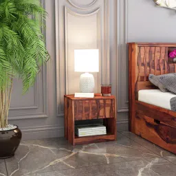 woodenmood Wave Solid Wood Bedside Table in Teak Finish-picture-30