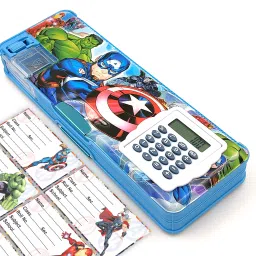 Avenger Pencil Box For Kids with Inbuilt Calculator And Notebook Stickers Avengers Designed Art Plastic Pencil Box-20
