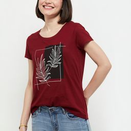 max Women Printed Round Neck Pure Cotton Maroon T-Shirt-picture-47