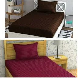 210 TC Cotton Single Striped Flat Bedsheet-image-47