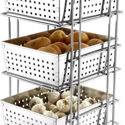 smart slide Fruits/Vegetables Kitchen Rack Stainless Steel 3 Shelves Kitchen Rack / Multipurpose Storage Organizer Steel-picture-19