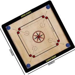 ound Pocket Carrom Board with Coins,Striker &,Powder (Full-32 Inch) 4 MM Ply 5.08 cm Carrom Board-39