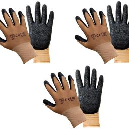 Hand Safety Anti Slip Latex Coated Nylon Garden 3 PAIR Brown Gloves Gardening Shoulder Glove-image-23