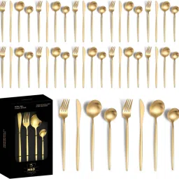 Aurum Gold Silverware Set | Premium French Style 48-Pcs Flatware Dinnerware Stainless Steel Cutlery Set-image-51