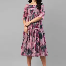 Women Fit and Flare Pink Below Knee Dress-image-26