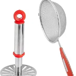Potato Vegetables Pav Bhaji Masher with Stainless Steel Soup Juice Strainer 12 cm (pack of-2) Kitchen Tool Set-image-11