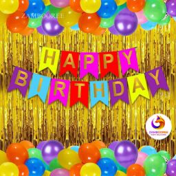 Multi Happy Birthday Banner, 2 Gold curtain & 30 MIX Balloon-image-28