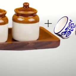 Ceramic Jar & Bowl, Combo Pack Of 2 Pickle Container & 2 Chutney Bowl Container, Bowl Serving Set-10