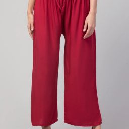 Women Relaxed Maroon Viscose Rayon Trousers-image-69