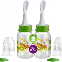beebaby Gentle 2 in 1 Baby Feeding Bottle with Plastic Feeder Spoon. 2 Pack (Green) 4M+ - 125 ml-picture-5
