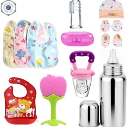 Baby Feeding Kit steel Bottles,bibs,cap mitten set fruit Feeder,teether - Silicon material-picture-15