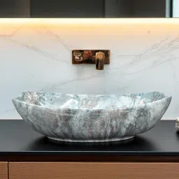 Premium Designer (M-08) Ceramic Washbasin With Waste Coupling & Pipe Set (22x15x5)(M-16) Table Top Basin-image-74